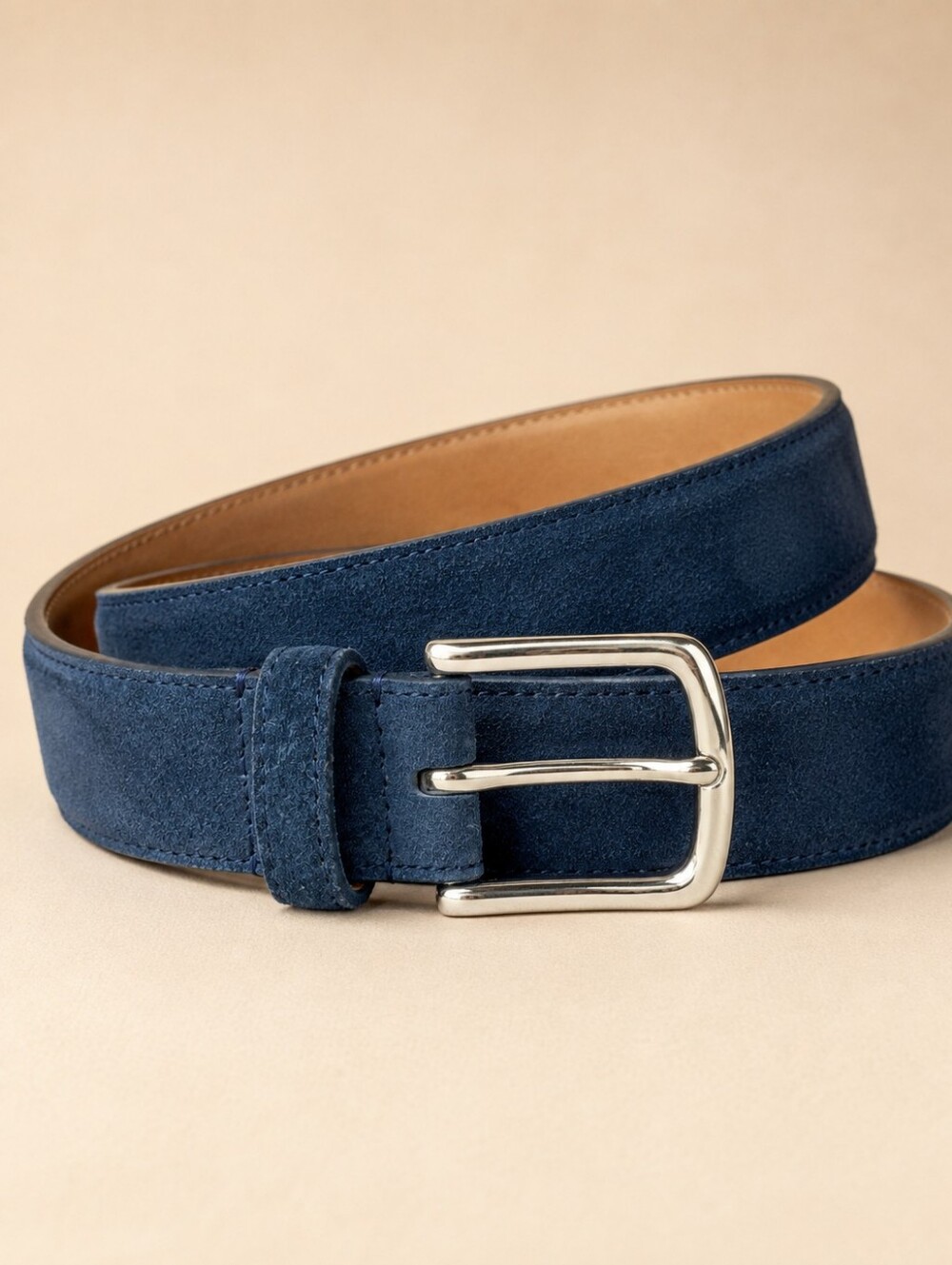 Suede Leather Belt Silver Tone Cole Haan Navy Blue  Buckle Classic 51"